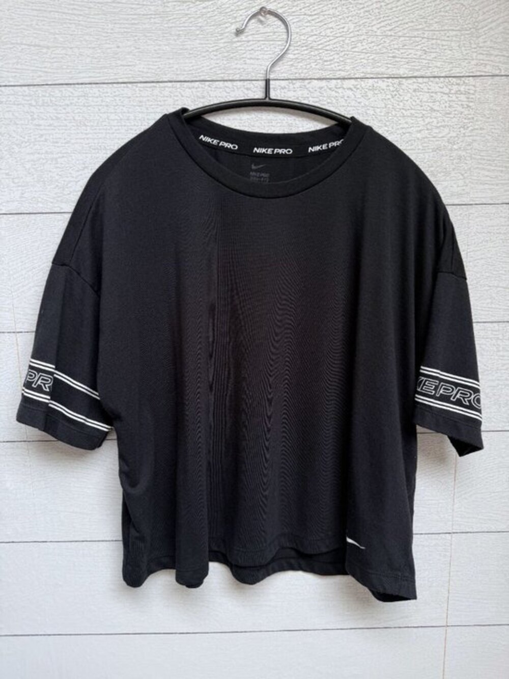 Nike Black Cropped Tee with White Sleeve Stripes